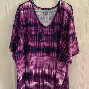 Catherine’s Easy Fit V-neck Tee Purple Tie Dye Tunic Longer Length 4X 5X 30/32